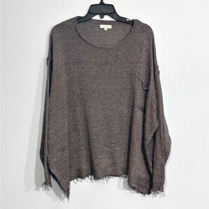 easel Brown Scoop Neck Distressed Hem Sweater